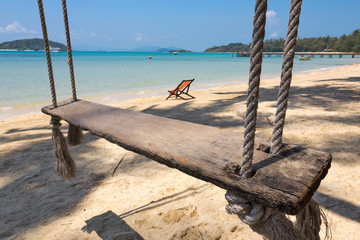 Bungee jumping on the beach of a tropical island