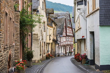 The street of the medieval village of  Enkirch, Germany