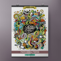 Cartoon colorful hand drawn doodles Photo poster template