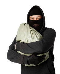 Burglar is holding large bag