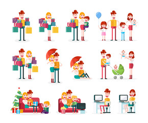 Obraz na płótnie Canvas Family and Couple Scenes. Isolated Flat Vector Illustration on White Background.