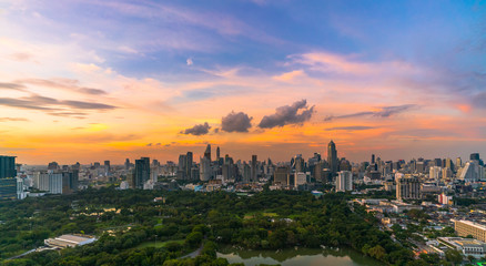 Bangkok city at sunset, Mahanakorn tower, Silom area, Thailand

