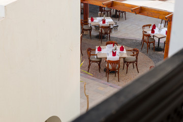 Top view on empty small cafe outdoors