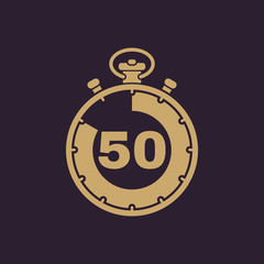 The 50 seconds, minutes stopwatch icon. Clock and watch, timer, countdown, stopwatch symbol. UI. Web. Logo. Sign. Flat design. App.