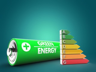3d illustration of battery over blue background with efficient ranks
