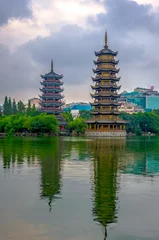 Foto op Canvas Twee pagodes van zon en maan, Guilin, China © dinozzaver