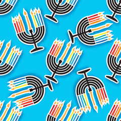 Happy Hanukkah seamless pattern with Menorah