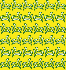 Floral pattern with green leaves on yellow background