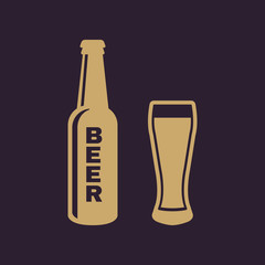 Bottle and glass of beer icon. Beer and pub, bar symbol. UI. Web. Logo. Sign. Flat design. App.Stock