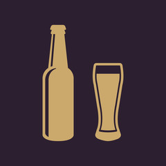 Bottle and glass of beer icon. Beer and pub, bar symbol. UI. Web. Logo. Sign. Flat design. App.Stock