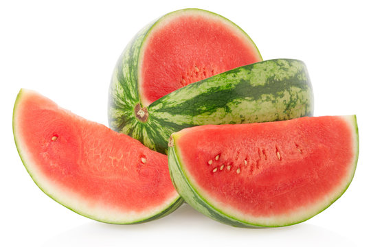 Watermelon and slices isolated on white, clipping path