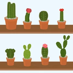 Fototapete Kaktus im Topf 8 verschiedene Kakteen - Vektorkaktus-Set