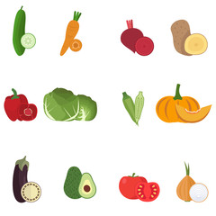 Set of fresh vegetables with half cuts for your design