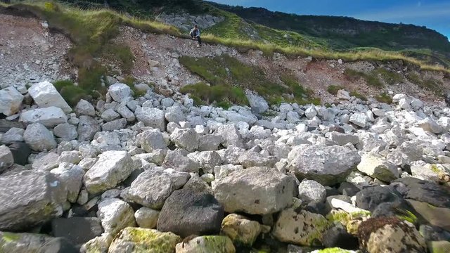 White rocks from the coastal side of Cushendun. Cushendun is a small coastal village in County Antrim Northern Ireland. It sits off the A2 coast road between Cushendall and Ballycastle.  in Ireland