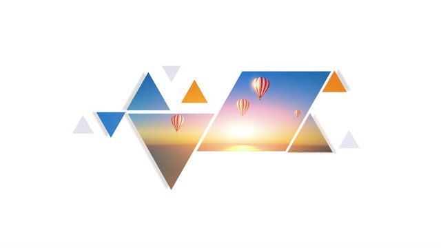 Abstract intro design with triangles, sunset and hot air balloons