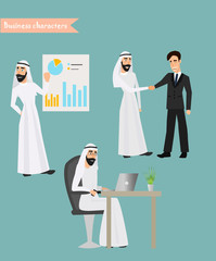 set of arab man business character at office work.