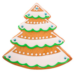 Beautiful and delicious gingerbread Christmas gingerbread tree isolated on white background
