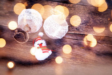 christmas decorations on golden bokeh background