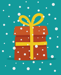Vector illustration of a present in flat style. Christmas or New Year card template made in vector.