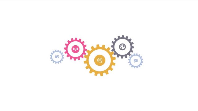 Moving bright gears tech background. Video animation.