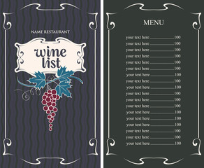 Wine list menu with grapes and Price