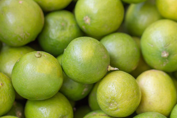 Fresh green lemons and limes for making juice