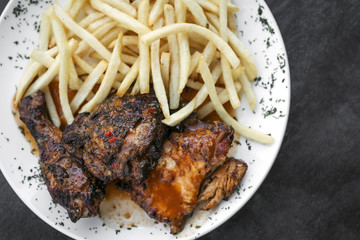 portuguese famous piri piri spicy bbq chicken with french fries