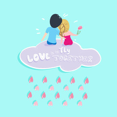 Lovely romantic Valentine's Day card about big love of the boy and girl. Doodle style.