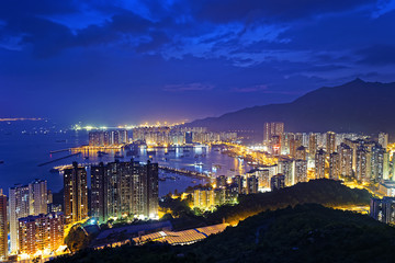Tuen Mun skyline and South China sea at night