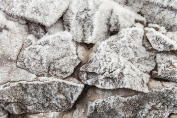 Stones covered with hoarfrost