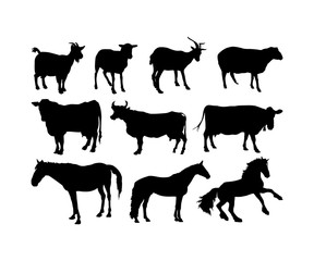 Vector farm animals silhouettes Livestock Goat Sheep Cow Horse Set Icon Logo Design
