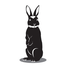 Black silhouette rabbit on white background.  illustration.