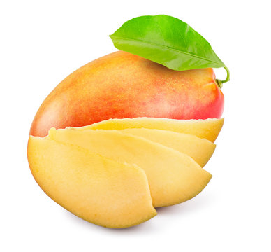 mango with slices isolated on the white background