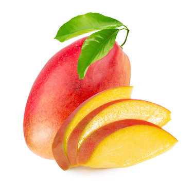 mango with slices isolated on the white background