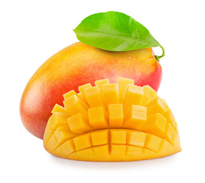 mango with cube slices isolated on the white background