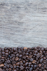 coffee beans on a wood floor.