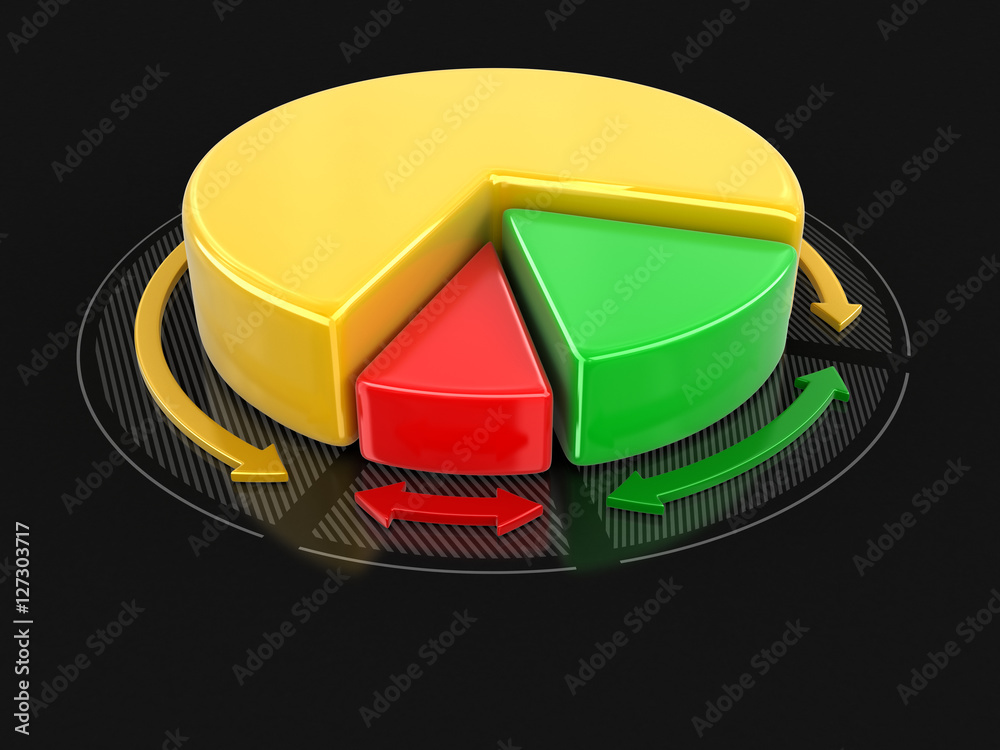 Poster pie chart in 3d. image with clipping path