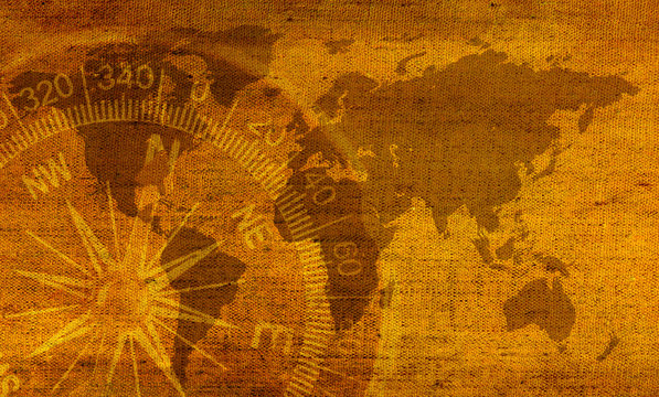 image of  compass on the map closeup