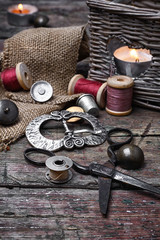 set of threads and buttons