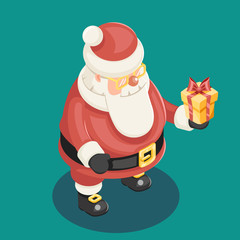 Cute Isometric 3d Christmas Santa Claus Grandfather Frost Gift Box New Year Cartoon Flat Design Icon Template Vector Illustration