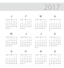 Vector of Calendar for 2017 on White Background. Simple Vector Template