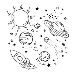 Vector of hand draw set of space icon
