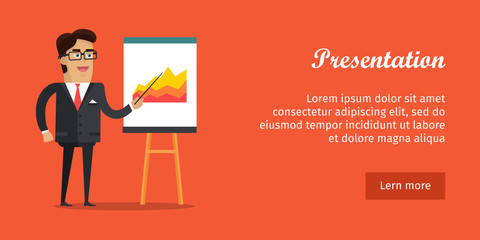 Presentation Banner. Business Man in Suit and Tie