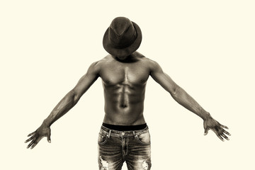 Bare-chested african man portrait posing