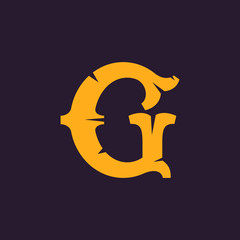 G letter logo. Vintage serif type with rough edges.