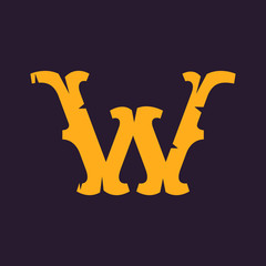 W letter logo. Vintage serif type with rough edges.