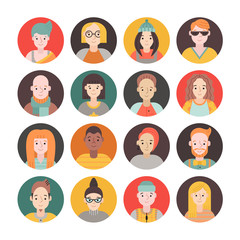 People flat circle icon vector set (men and women). Part two.