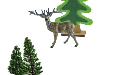 Merry Christmas and Happy New Year,
Reindeer and Christmas tree Simulate on white background