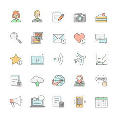 Blog simple outline design icon set (multicolor).