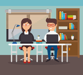 woman and man office teamwork workplace vector illustration eps 10